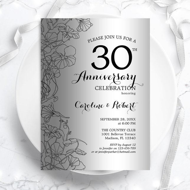 Invitation Fleur de Silver Black 30e Anniversaire (Créateur téléchargé)