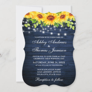 Invitation Fleur de soleil de bois bleu rustique Lumières à c