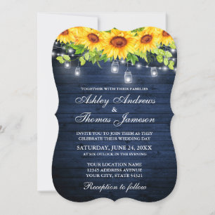 Invitation Fleur de Soleil en Bois Bleu Rustique Lumières Mas