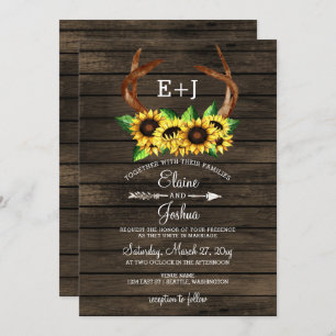 Invitation Fleur de soleil en fleurs Antlers Pays Chic Mariag