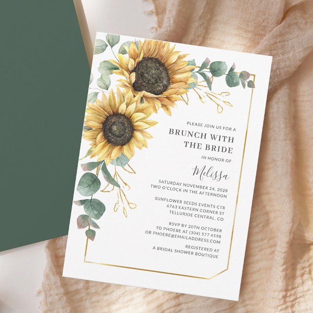 Invitation Fleur de soleil floral Eucalyptus Brunch avec mari (Brunch Sunflower Bridal Shower Invitation)