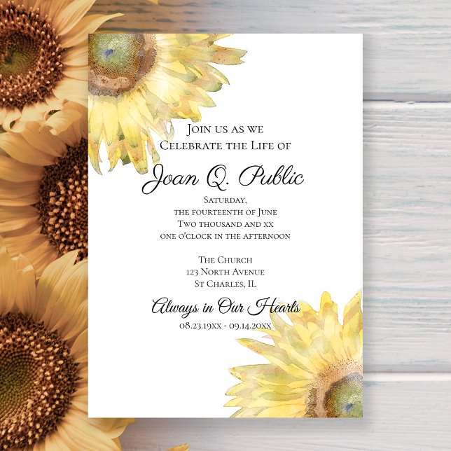 Invitation Fleur de soleil jaune Aquarelle Célébration de la  (Créateur téléchargé)