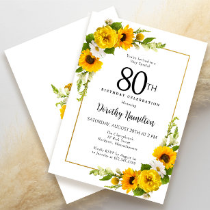 Invitation Fleur de soleil jaune Blancs marguerite florale 80