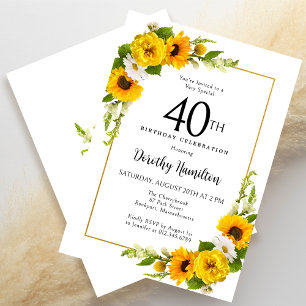 Invitation Fleur de soleil jaune Bleu marguerite Floral 40e a