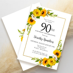 Invitation Fleur de soleil jaune Bleu marguerite florale 90e 