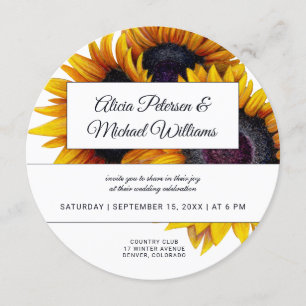 Invitation Fleur de soleil   Mariage moderne or et blanc