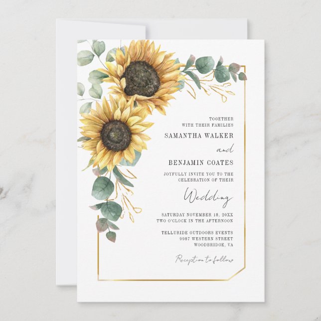 Invitation Fleur de Soleil Mariage QR Code Tout en Un (Devant)
