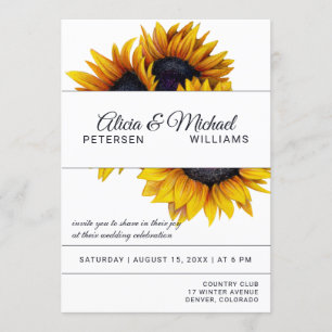 Invitation Fleur de soleil   Marine et blanc Mariage moderne