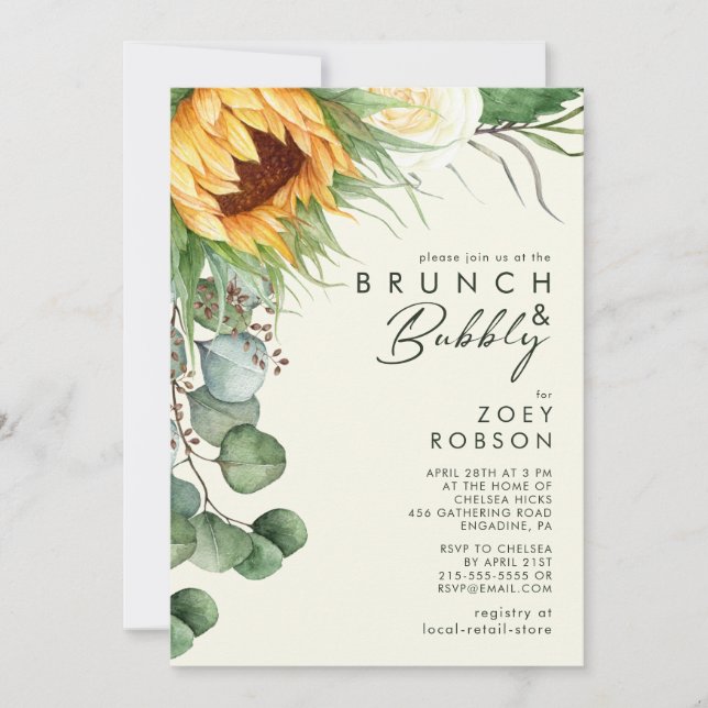 Invitation Fleur de soleil pâle Brunch jaune pâle et mousseux (Devant)