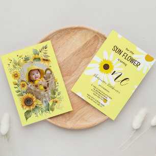 Invitation Fleur de soleil rose pâle 1er anniversaire Photo