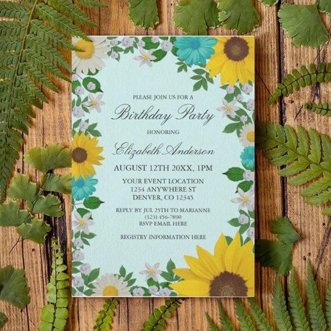 Invitation Fleur de soleil rustique Daisy Floral Anniversaire (Créateur téléchargé)