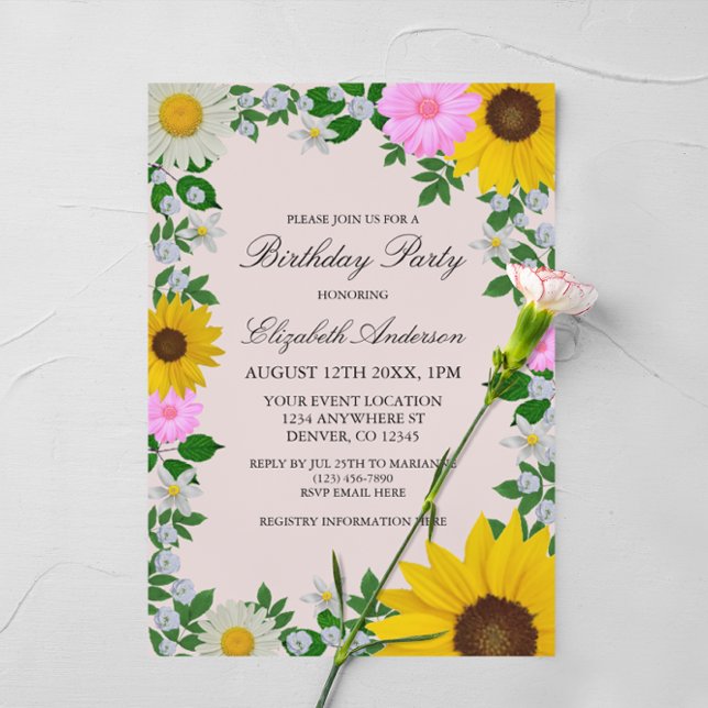 Invitation Fleur de soleil rustique Daisy Floral Anniversaire (Créateur téléchargé)