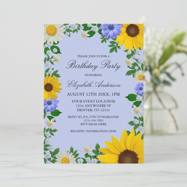 Invitation Fleur de soleil rustique Daisy Floral Anniversaire (Debout devant)