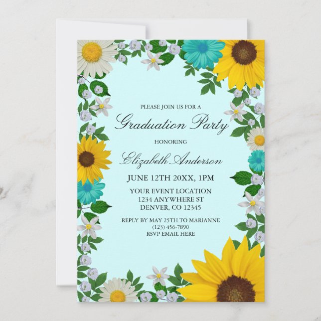 Invitation Fleur de soleil rustique Daisy Floral Graduation P (Devant)
