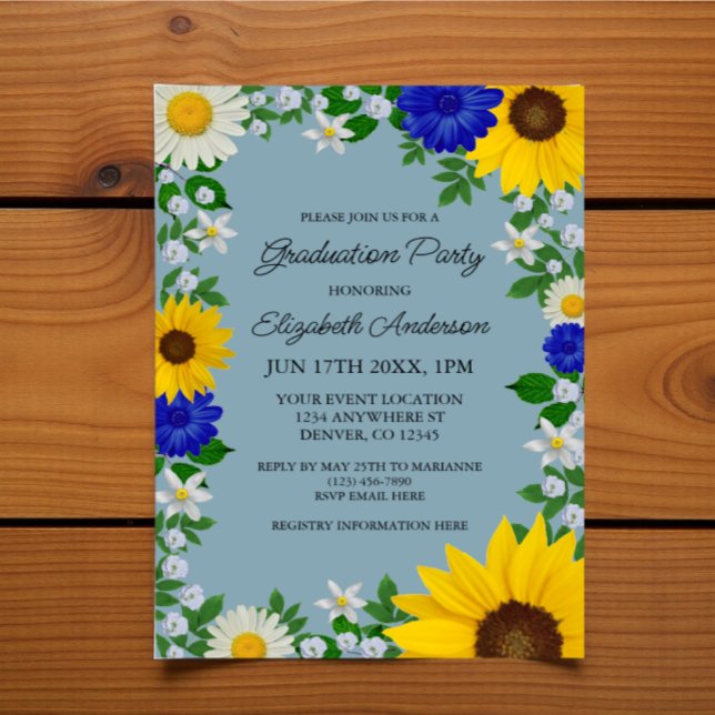 Invitation Fleur de soleil rustique Daisy Floral Graduation P (Créateur téléchargé)