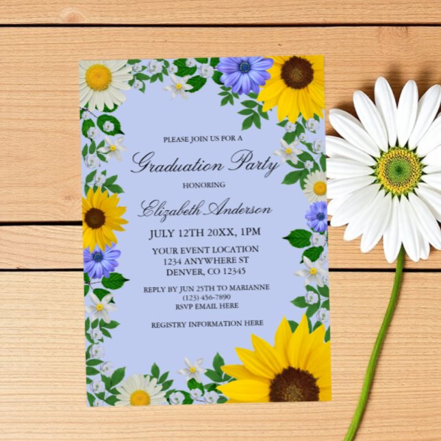 Invitation Fleur de soleil rustique Daisy Graduation florale (Créateur téléchargé)