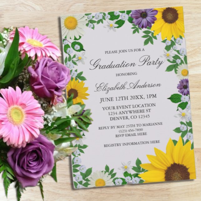 Invitation Fleur de soleil rustique Daisy Graduation florale (Créateur téléchargé)