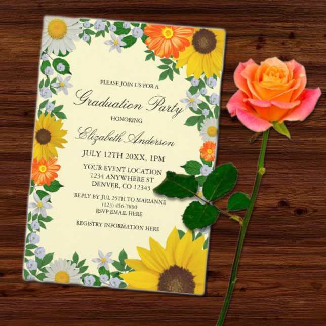Invitation Fleur de soleil rustique Daisy Graduation florale (Créateur téléchargé)