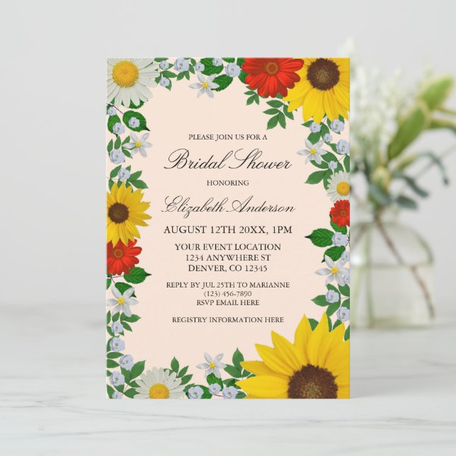 Invitation Fleur de soleil rustique Fête des mariées florale (Debout devant)