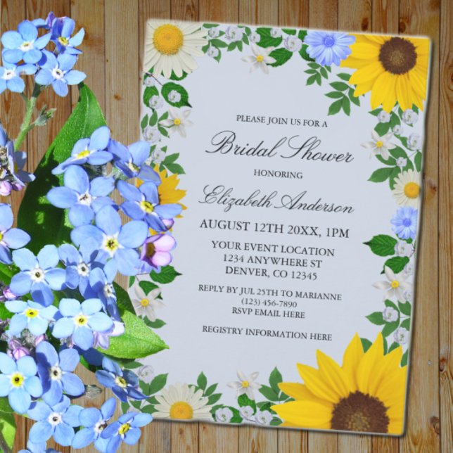 Invitation Fleur de soleil rustique Fête des mariées florale (Créateur téléchargé)