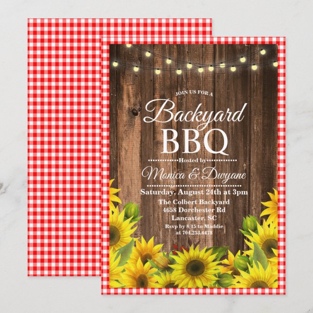 Invitation Fleur de Tournesol BBQ Jardin Rustique (Devant / Derrière)