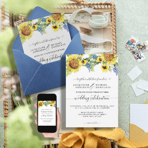 Invitation Fleur de tournesol bleu BOHO Chic Eucalyptus Maria