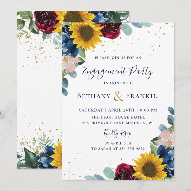 Invitation Fleur de tournesol botanique (Devant / Derrière)