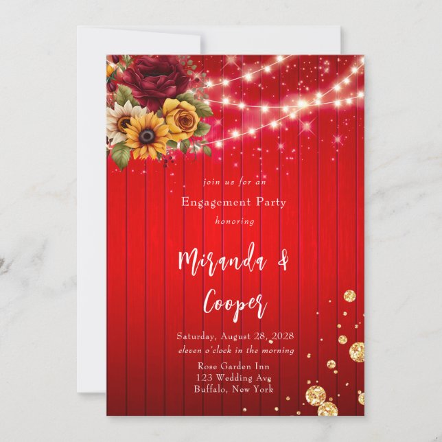 Invitation Fleur de tournesol de roses rouges parties scintil (Devant)