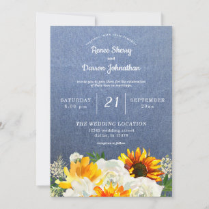 Invitation Fleur de tournesol et Rose blanche sur Jean Mariag