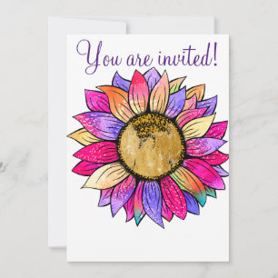 Invitation Fleur de tournesol floral personnalisé Partie rose