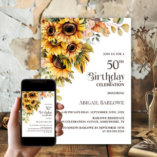 Invitation Fleur de tournesol rustique 50e fête d'anniversair