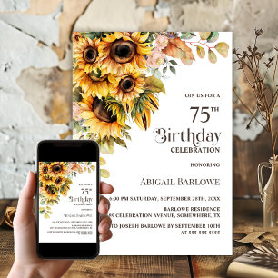 Invitation Fleur de tournesol rustique 75e fête d'anniversair