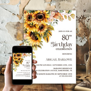 Invitation Fleur de tournesol rustique 80e fête d'anniversair