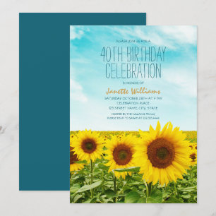 Invitation Fleur de tournesol rustique fête d'anniversaire 40
