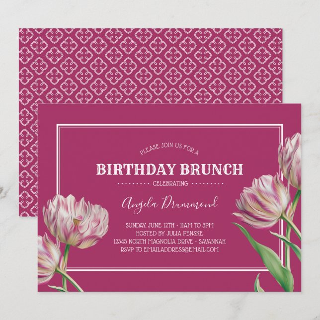 Invitation Fleur de tulipe Brunch rose (Devant / Derrière)