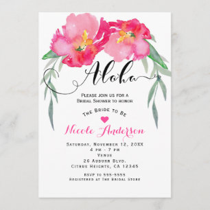 Invitation Fleur de vigne verte tropicale rose, fête Aloha