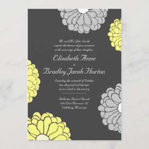 Invitation Fleur de Zinnia gris et jaune