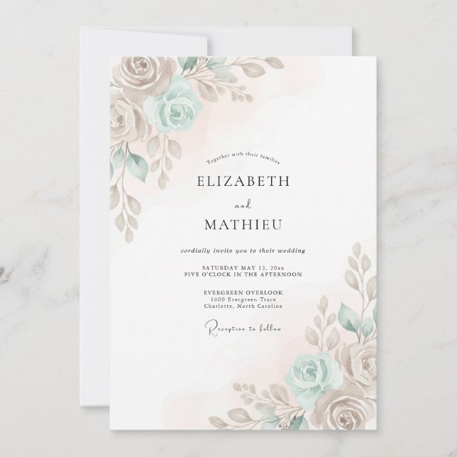 Invitation Fleur d'eau Mariage Coup de pinceau Peint (Devant)