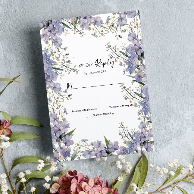 Invitation Fleur d'été de menthe bleue lavande RSVP (Lavender blue mint summer flower RSVP )