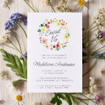 Invitation Fleur d'été fraise Wreath Sweet 16<br><div class="desc">Fleur d'été fraise Wreath Greenery 16e Sweet sixteen Invitation de fête d'anniversaire Modèle</div>