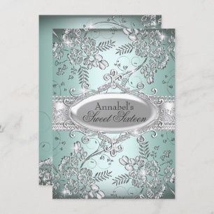 Invitation Fleur d'étincelle de Mint Silver Sweet 16 Invitati