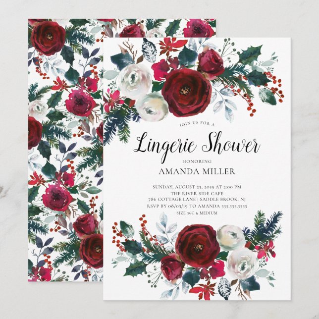 Invitation Fleur d'hiver Floral Bridal Lingerie Douche (Devant / Derrière)