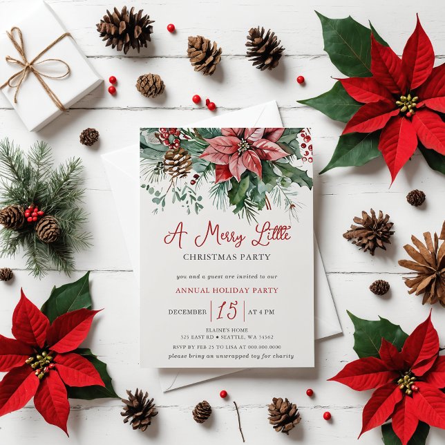 Invitation Fleur d'hiver Joyeux petit Noël fête (Winter Floral Merry Little Christmas Party Invitation)