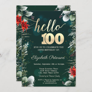Invitation Fleur d'hiver Poinsettia Vert 100e anniversaire
