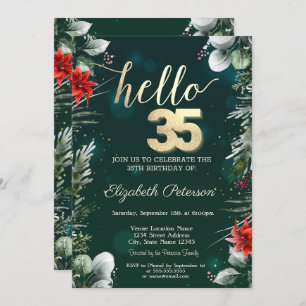 Invitation Fleur d'hiver Poinsettia Vert 35e anniversaire