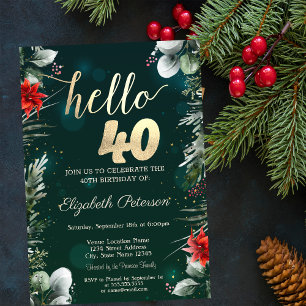 Invitation Fleur d'hiver Poinsettia Vert 40e anniversaire