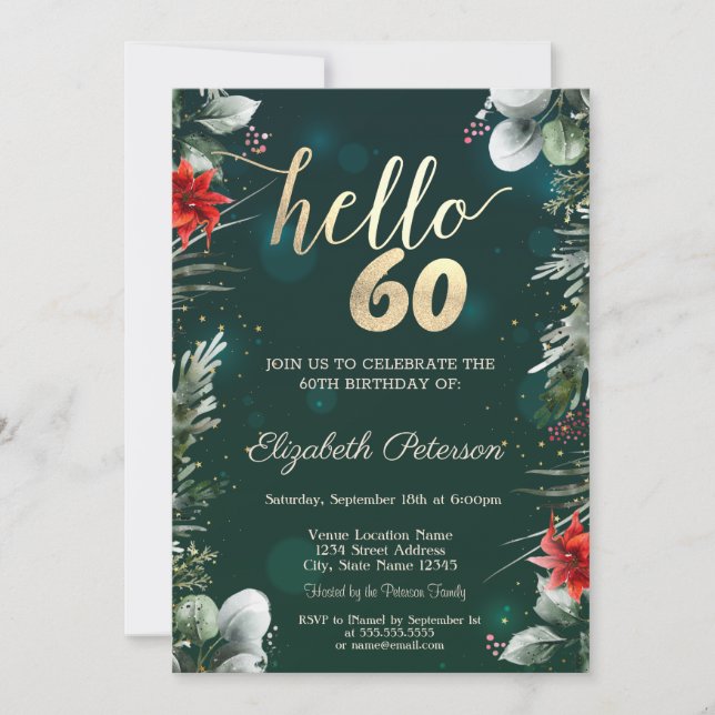 Invitation Fleur d'hiver Poinsettia Vert 60e anniversaire (Devant)