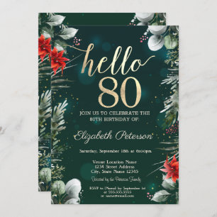 Invitation Fleur d'hiver Poinsettia Vert 80e anniversaire