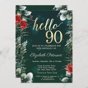 Invitation Fleur d'hiver Poinsettia Vert 90e anniversaire