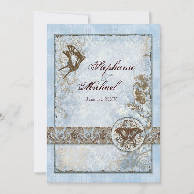 Invitation Fleur di Lys Damask vs2 - remous floral de damassé (Devant)